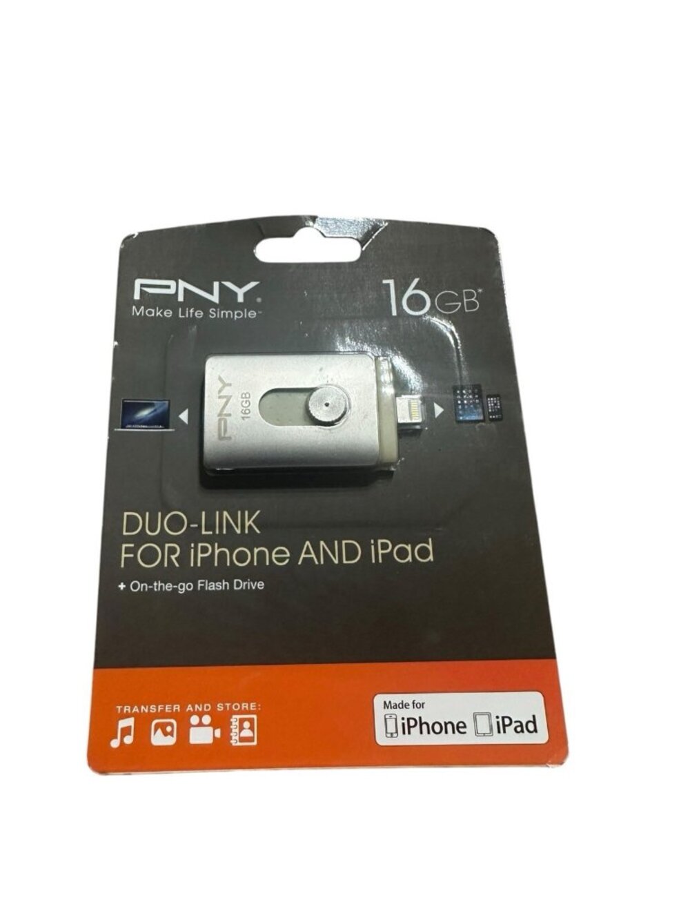 PNY Duo-Link On-The-Go 16GB USB Flash Drive for iPhone & iPad - Sealed New